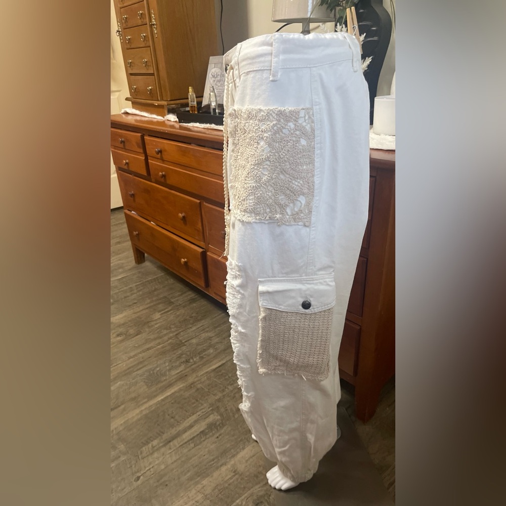 Cream Distressed Cargo Pants by POL hoodie and photo also listed in my closet - Picture 8 of 15